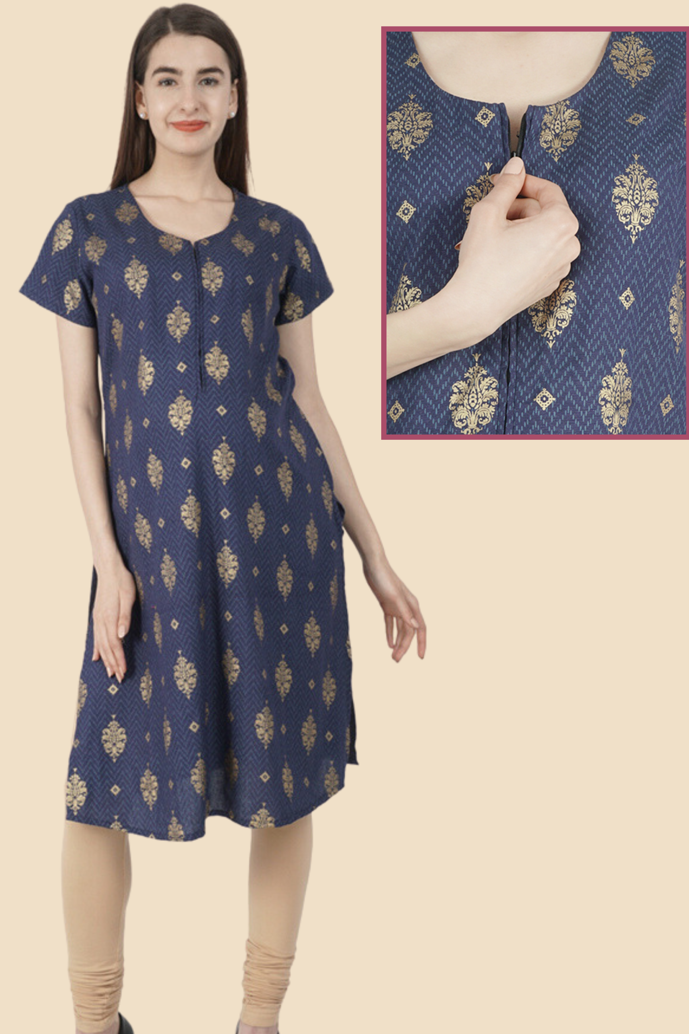 Buy Ayukti Women's Rayon Cotton Floral Printed A-Line Maternity Feeding  Kurti with 2 side Zipper Online at Best Prices in India - JioMart.